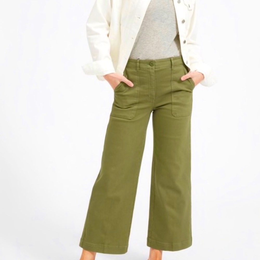 EverLane Olive Green Wide Leg Crop Utility Pants